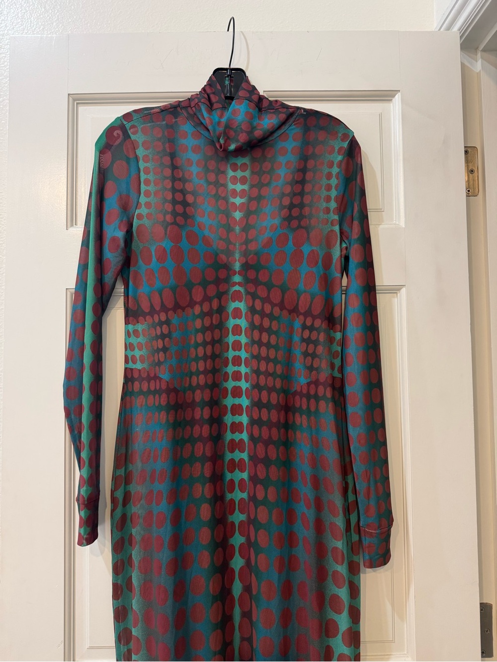 AFRM Billie Print Long Sleeve Semisheer Dress In Cyber Optic Dot - Picture 3 of 6